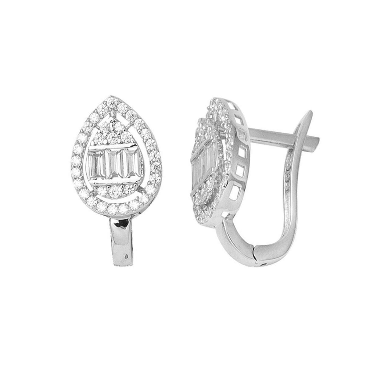 14K White Gold Teardrop Baguette Cubic Zirconia Earrings