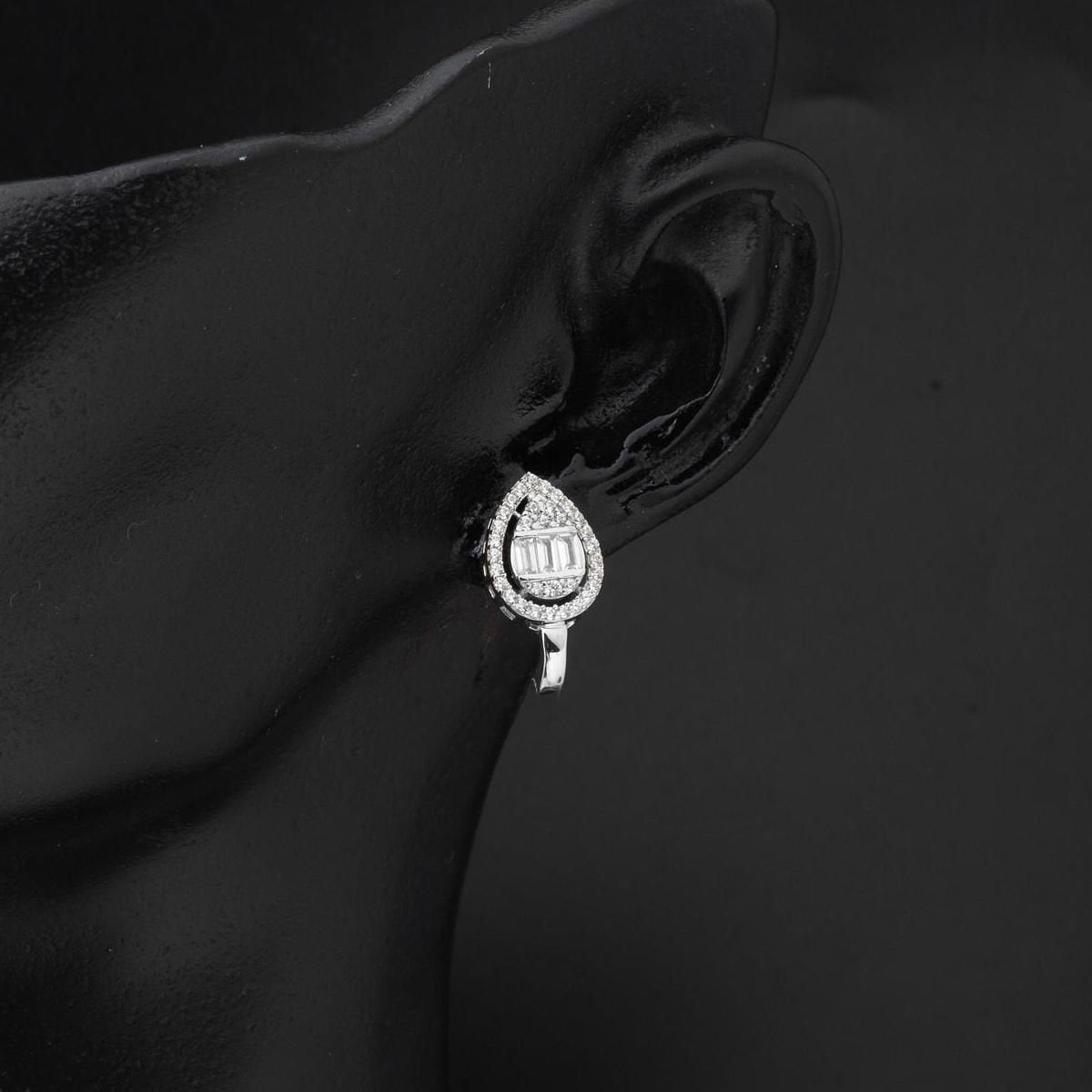 14K White Gold Teardrop Baguette Cubic Zirconia Earrings