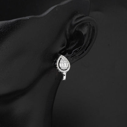 14K White Gold Teardrop Baguette Cubic Zirconia Earrings