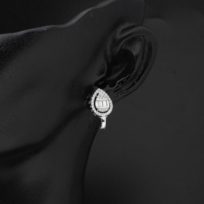 14K White Gold Teardrop Baguette Cubic Zirconia Earrings