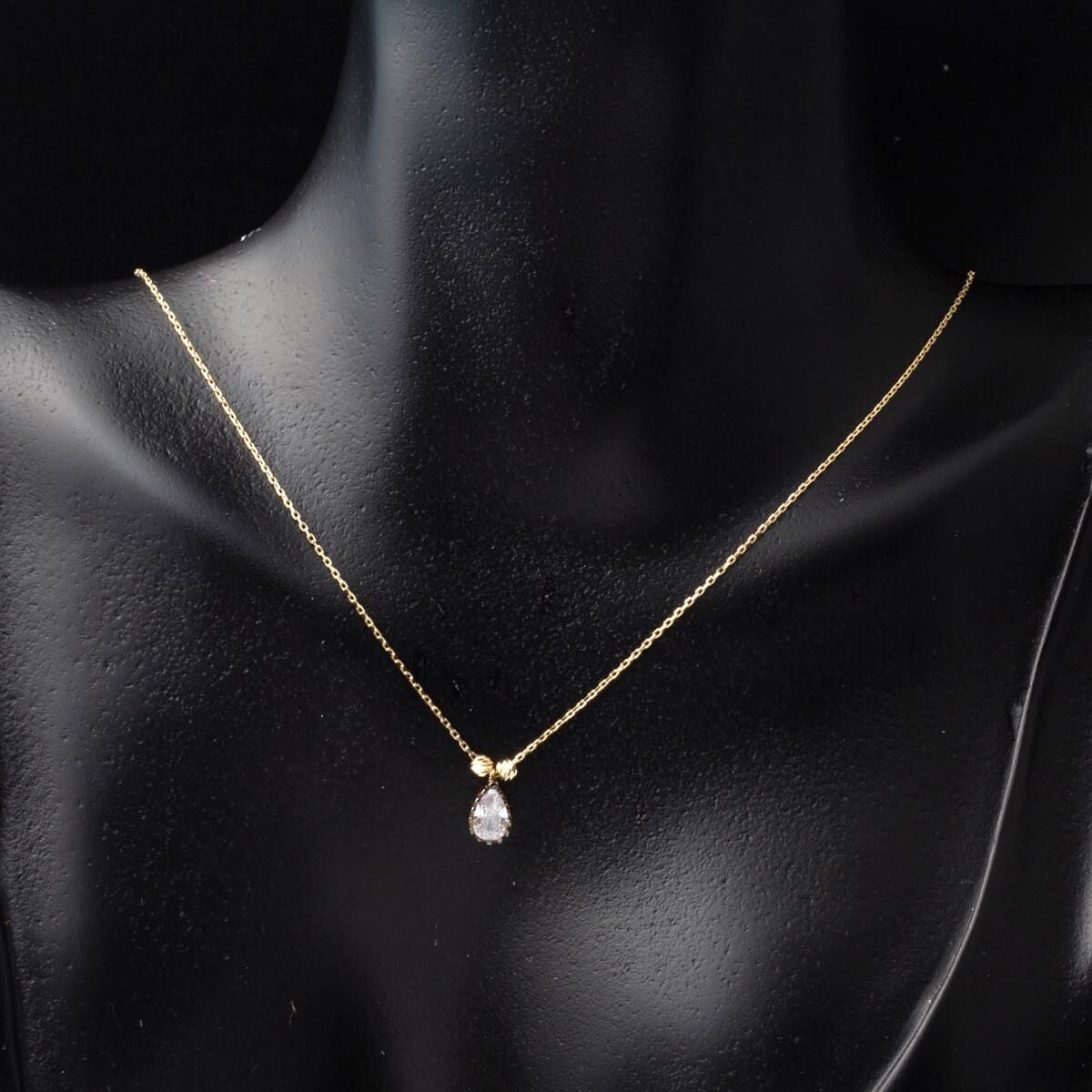 14K Yellow Gold Teardrop Diamond Style Cubic Zirconia Necklace