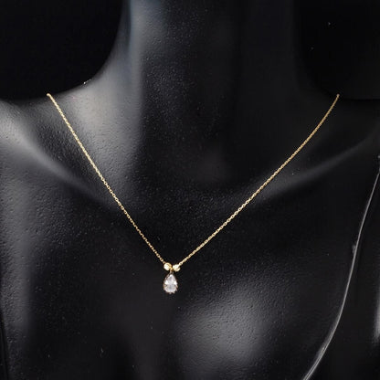 14K Yellow Gold Teardrop Diamond Style Cubic Zirconia Necklace