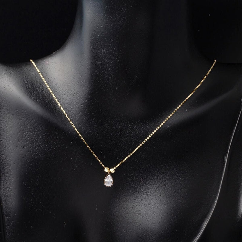 14K Yellow Gold Teardrop Diamond Style Cubic Zirconia Necklace