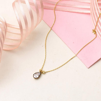 14K Yellow Gold Teardrop Diamond Style Cubic Zirconia Necklace