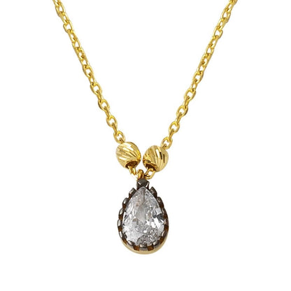 14K Yellow Gold Teardrop Diamond Style Cubic Zirconia Necklace