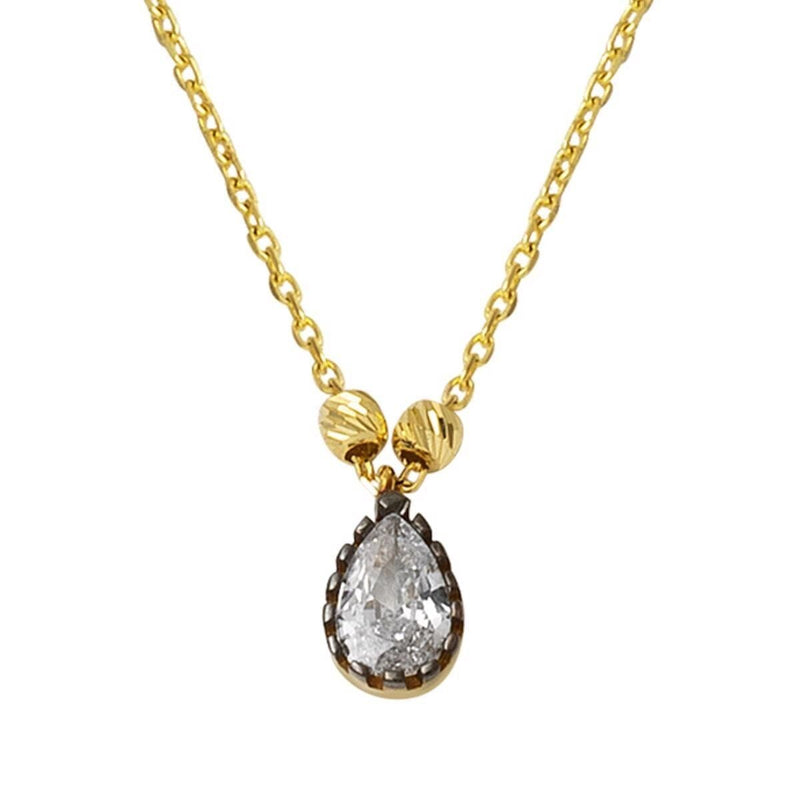 14K Yellow Gold Teardrop Diamond Style Cubic Zirconia Necklace