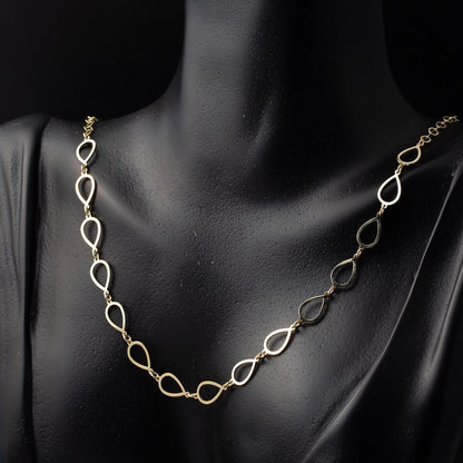14K Yellow Gold Teardrop Hoop Chain Necklace