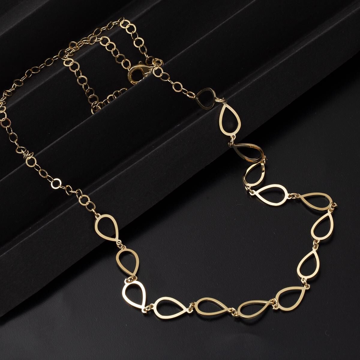 14K Yellow Gold Teardrop Hoop Chain Necklace