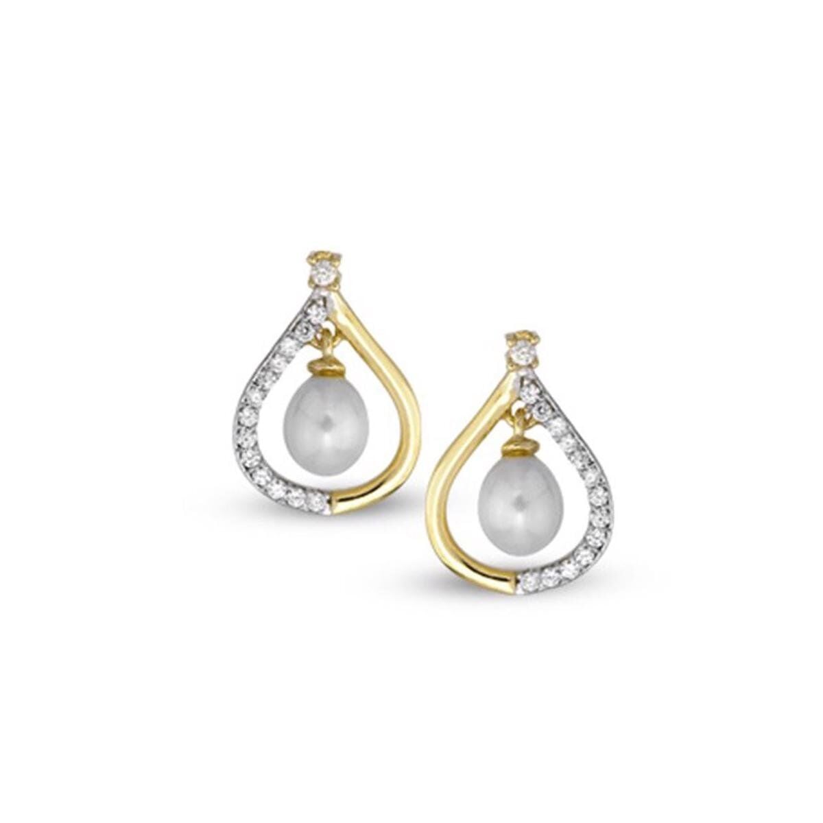 14K Yellow Gold Teardrop Pearl Earrings