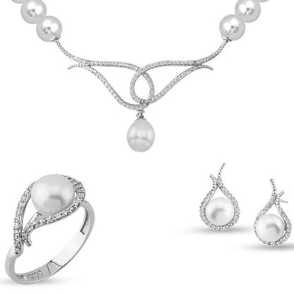 14K White Gold Teardrop Pearl Bridal Pearl Set
