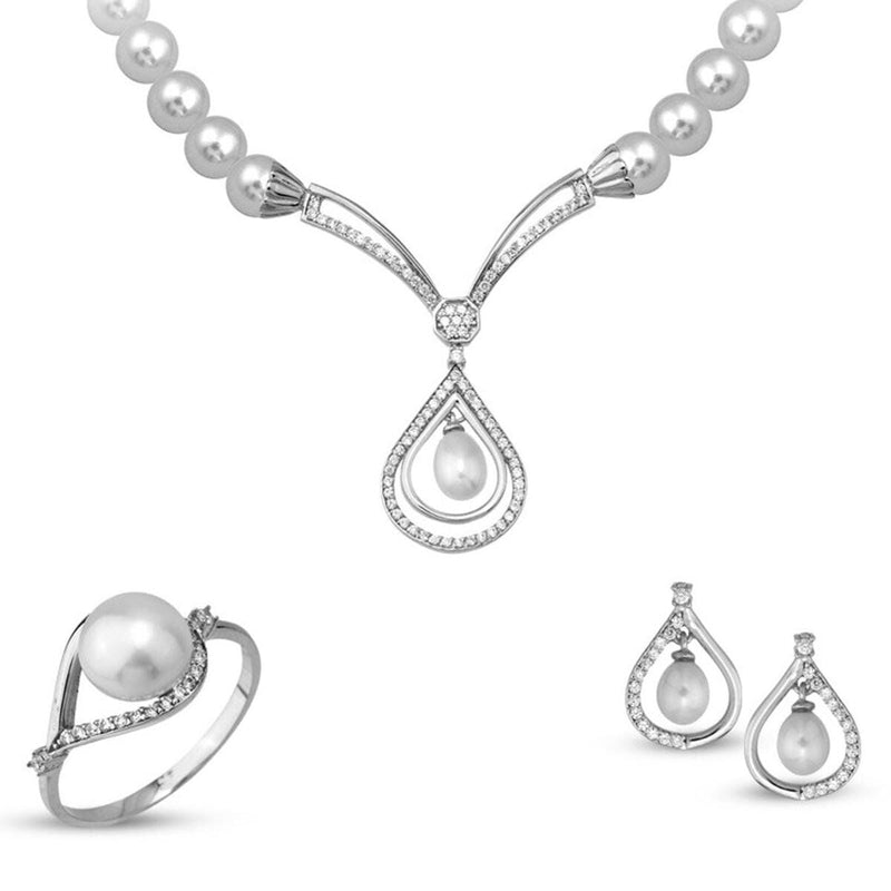 14K White Gold Teardrop Pearl Bridal Pearl Set (10 g)