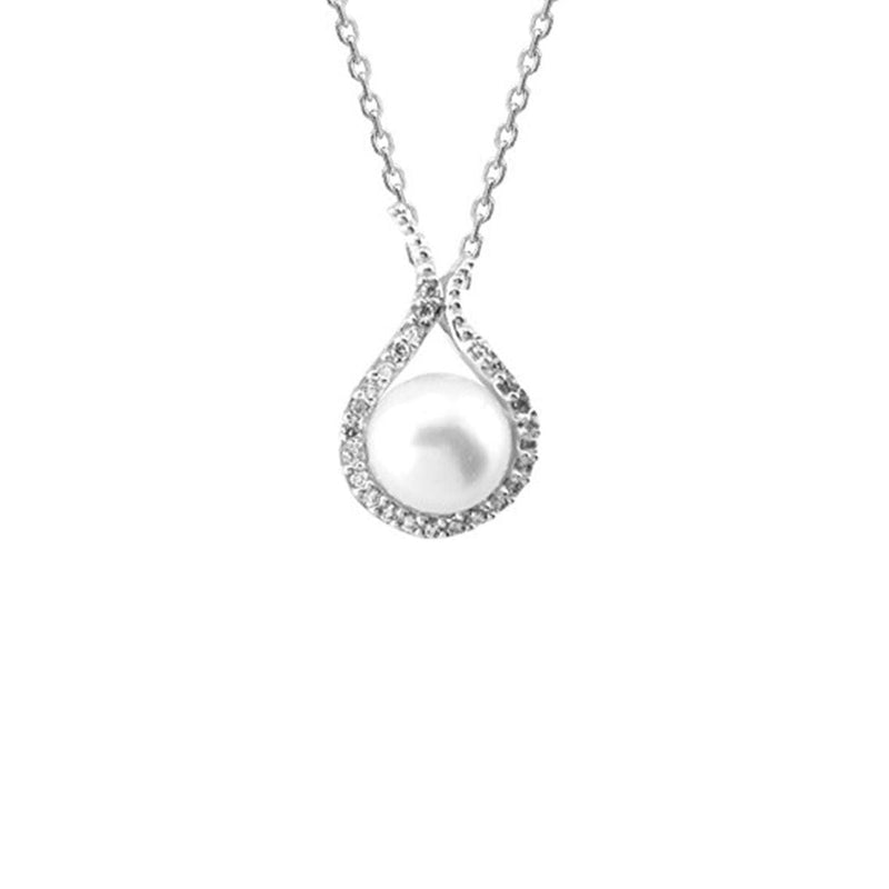14K White Gold Teardrop Pearl Necklace