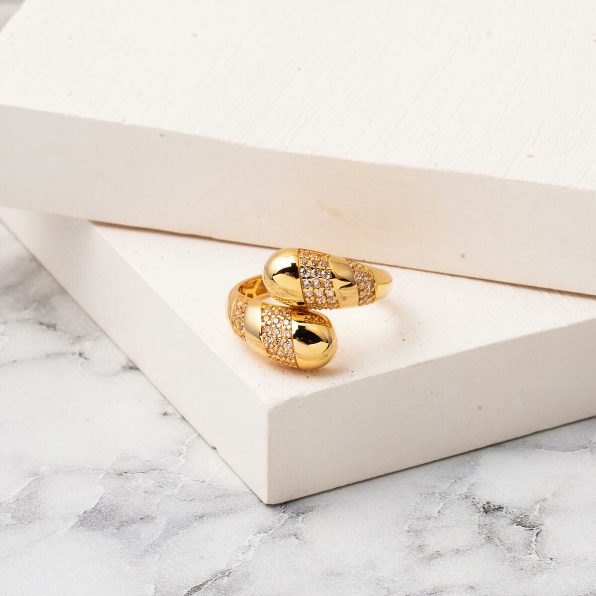 14K Yellow Gold Teardrop Cubic Zirconia Women's Ring