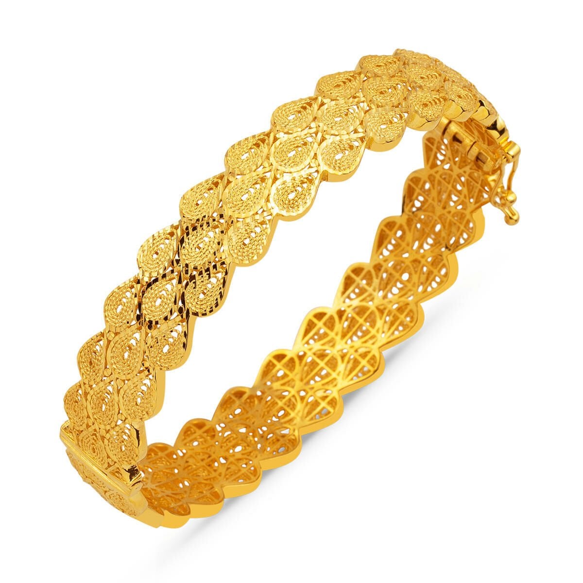 14K Yellow Gold Teardrop Hinged Cuff Bracelet