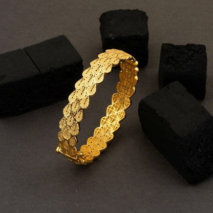 14K Yellow Gold Teardrop Hinged Cuff Bracelet