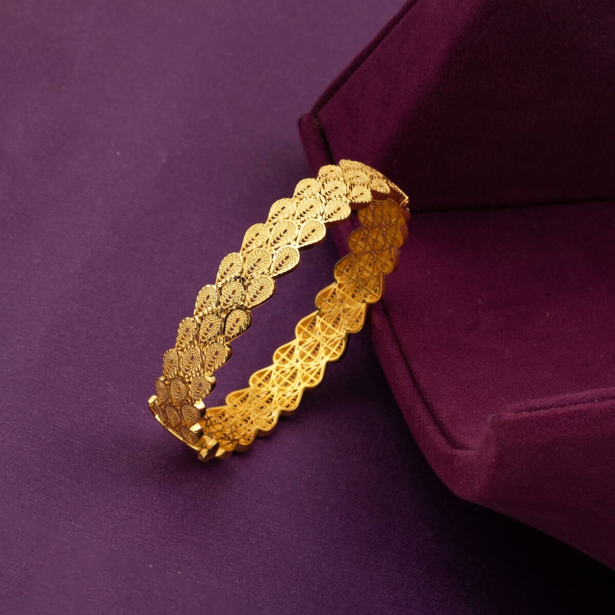 14K Yellow Gold Teardrop Hinged Cuff Bracelet