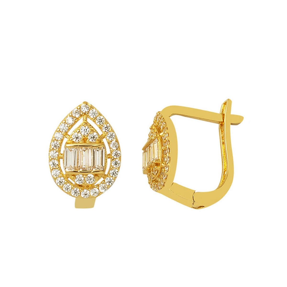 14K Yellow Gold Teardrop Baguette Cubic Zirconia Earrings