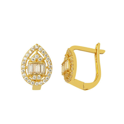 14K Yellow Gold Teardrop Baguette Cubic Zirconia Earrings