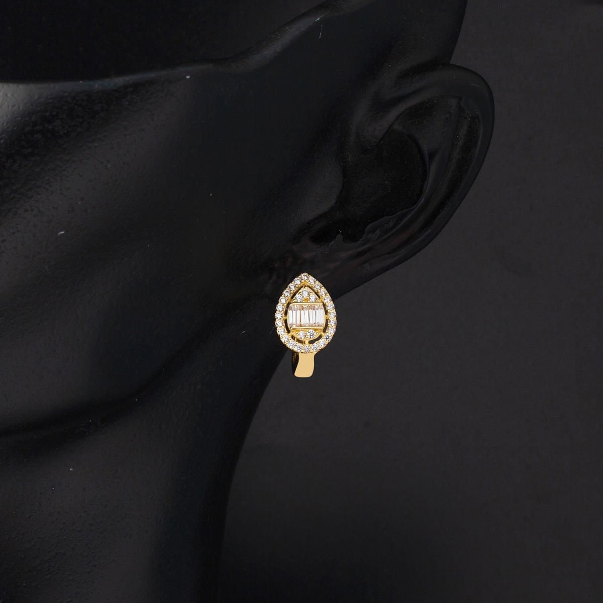 14K Yellow Gold Teardrop Baguette Cubic Zirconia Earrings