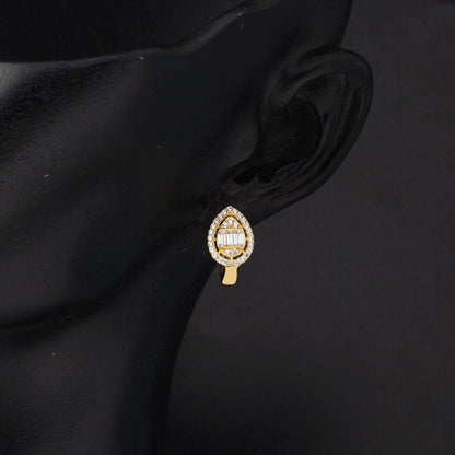 14K Yellow Gold Teardrop Baguette Cubic Zirconia Earrings