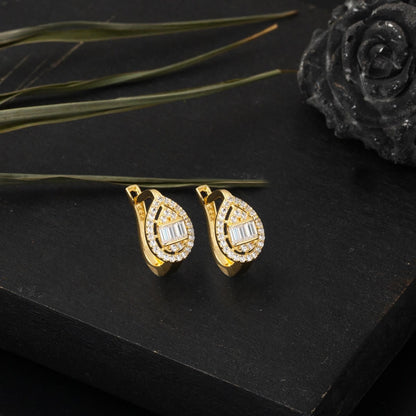 14K Yellow Gold Teardrop Baguette Cubic Zirconia Earrings