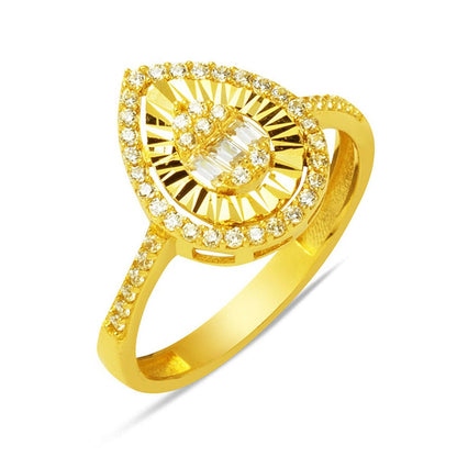 14K Yellow Gold Teardrop Baguette Cubic Zirconia Ring