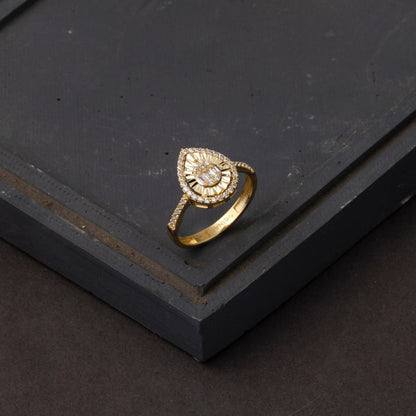 14K Yellow Gold Teardrop Baguette Cubic Zirconia Ring