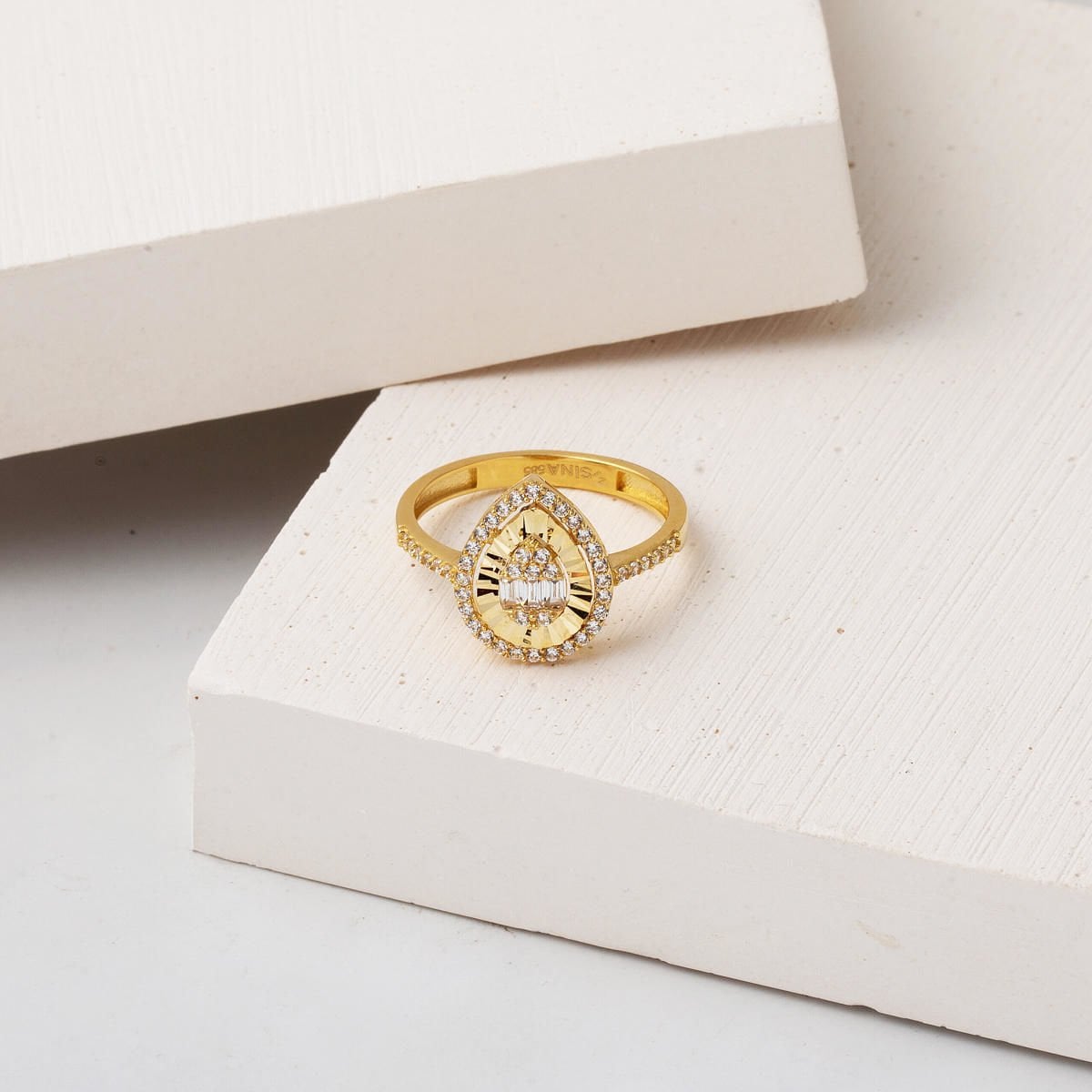 14K Yellow Gold Teardrop Baguette Cubic Zirconia Ring