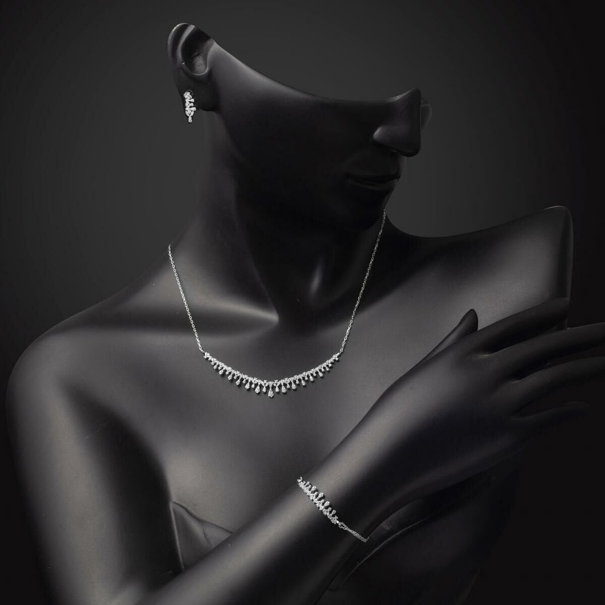 14K White Gold Teardrop Design Cubic Zirconia 3-Piece Set