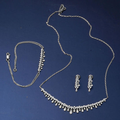 14K White Gold Teardrop Design Cubic Zirconia 3-Piece Set