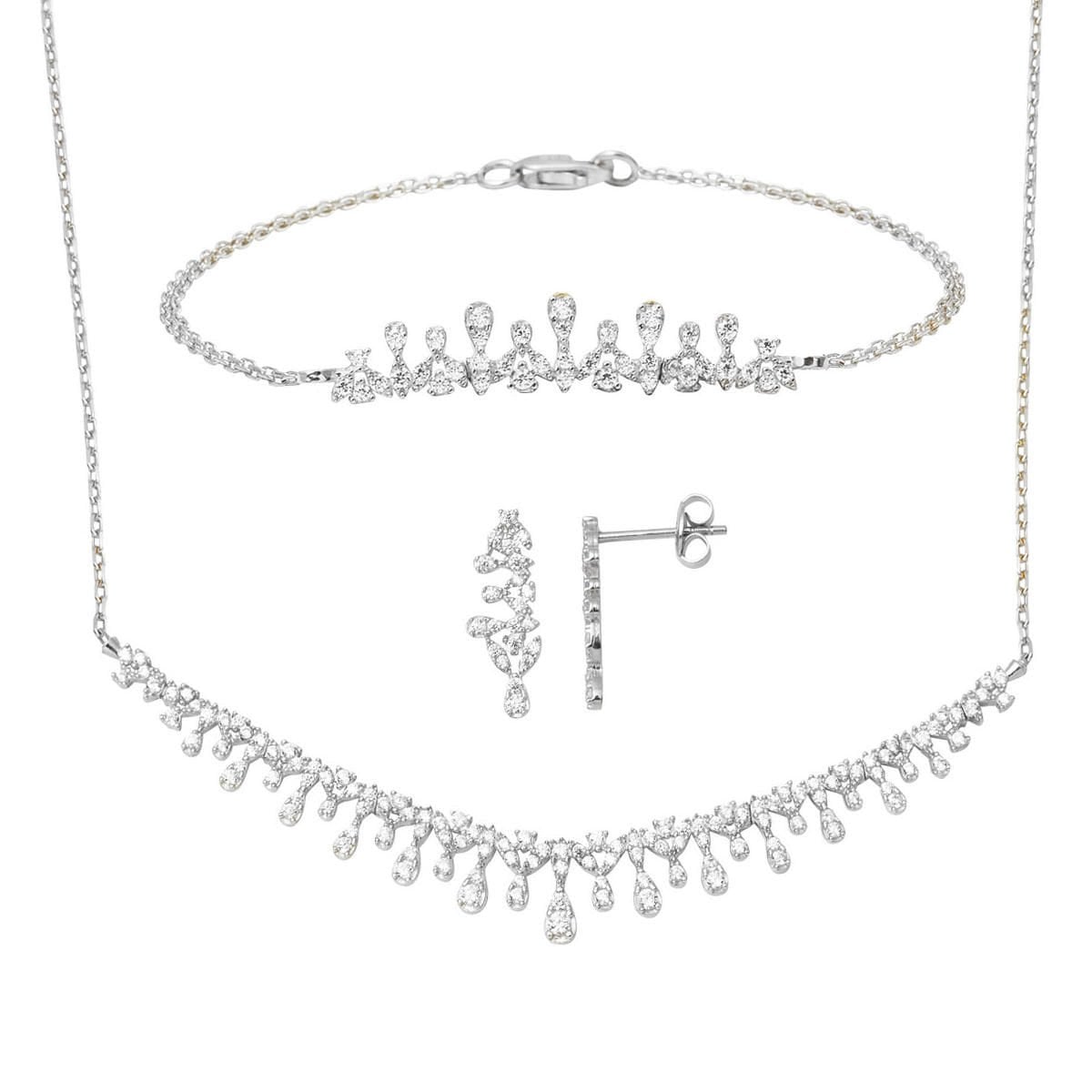 14K White Gold Teardrop Design Cubic Zirconia 3-Piece Set