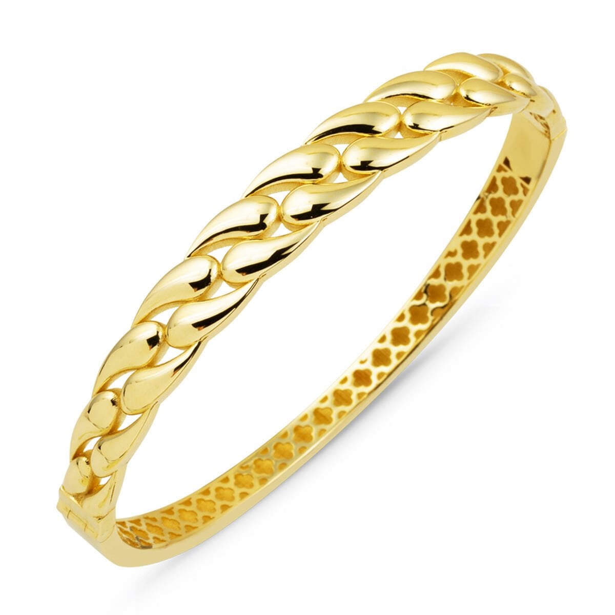 14K Yellow Gold Teardrop Hinged Cuff Bangle