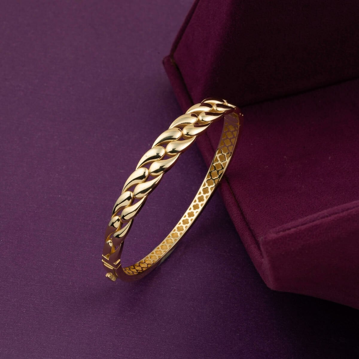 14K Yellow Gold Teardrop Hinged Cuff Bangle