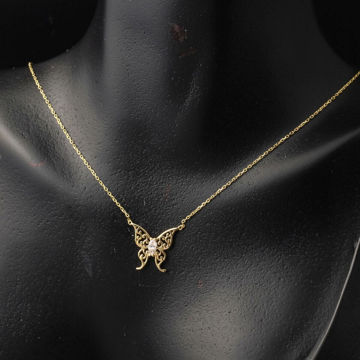 14K Yellow Gold Teardrop Butterfly Cubic Zirconia Necklace