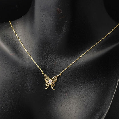 14K Yellow Gold Teardrop Butterfly Cubic Zirconia Necklace