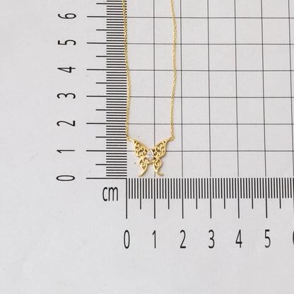 14K Yellow Gold Teardrop Butterfly Cubic Zirconia Necklace