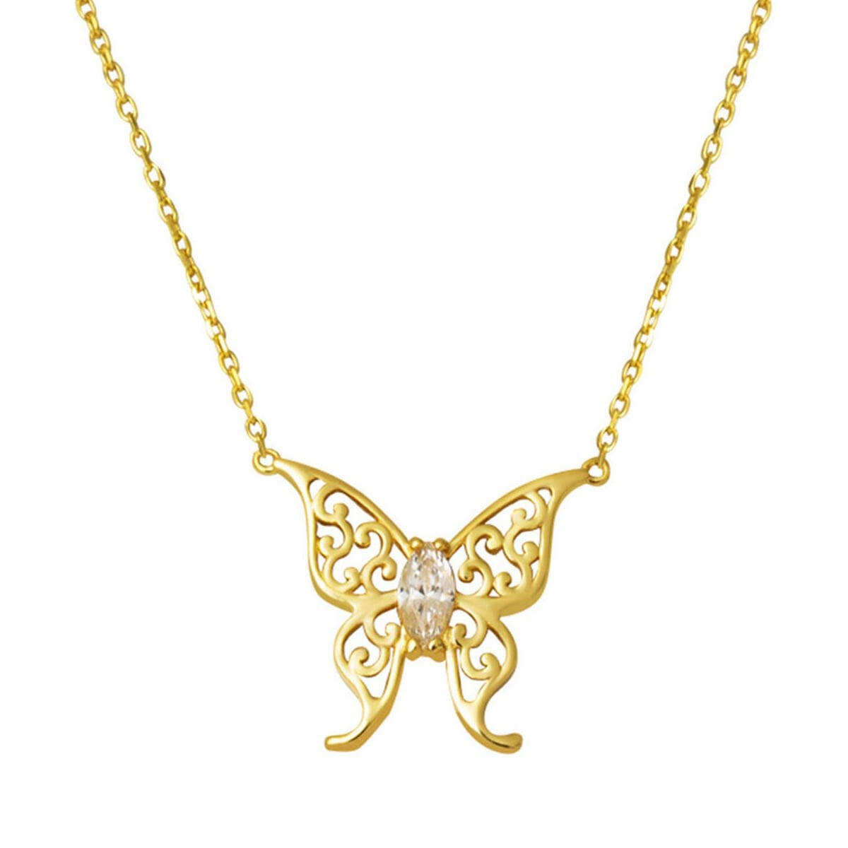 14K Yellow Gold Teardrop Butterfly Cubic Zirconia Necklace