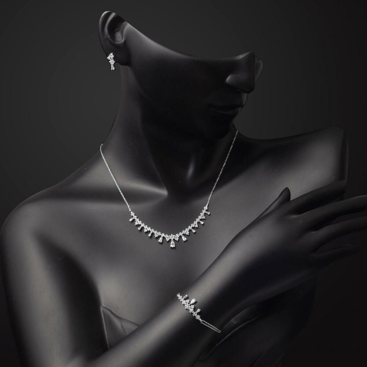 14K White Gold Teardrop Cubic Zirconia Promise Jewelry Set