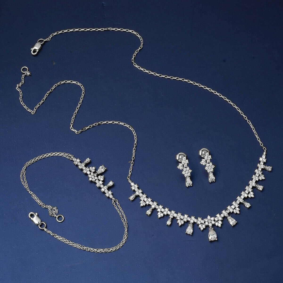 14K White Gold Teardrop Cubic Zirconia Promise Jewelry Set