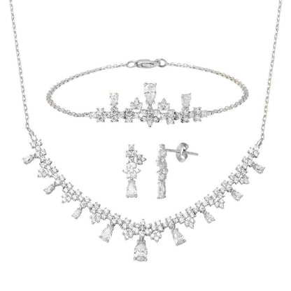 14K White Gold Teardrop Cubic Zirconia Promise Jewelry Set