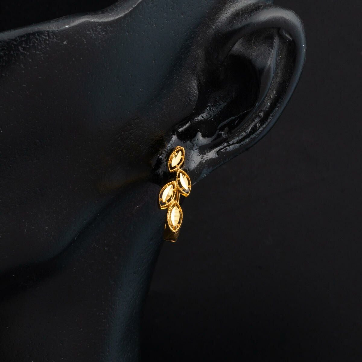 22K Yellow Gold Teardrop J-Hoop Earrings