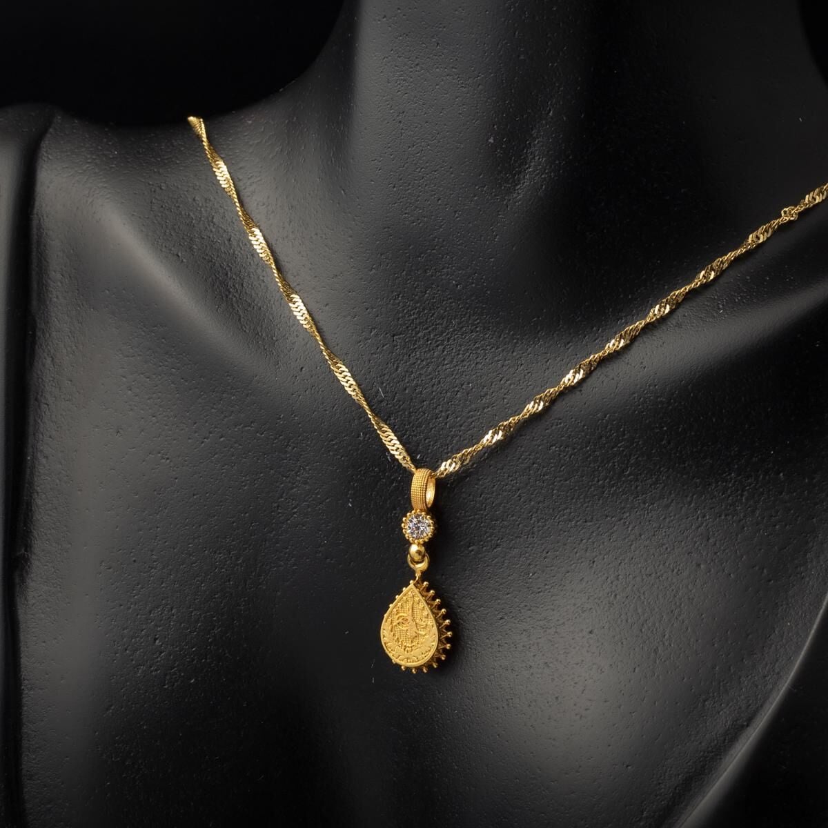 14K Yellow Gold Teardrop Ottoman Tughra Cubic Zirconia 3-Piece Jewelry Set