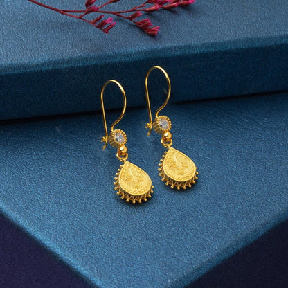 14K Yellow Gold Teardrop Ottoman Tughra Cubic Zirconia 3-Piece Jewelry Set