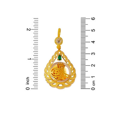 14K Yellow Gold Teardrop Ottoman Tughra Green Cubic Zirconia Necklace