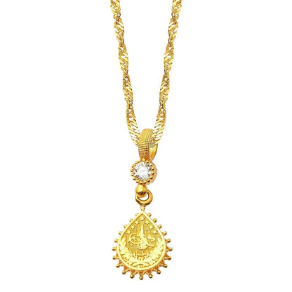 14K Yellow Gold Teardrop Ottoman Tughra Cubic Zirconia Necklace (2.96 g)