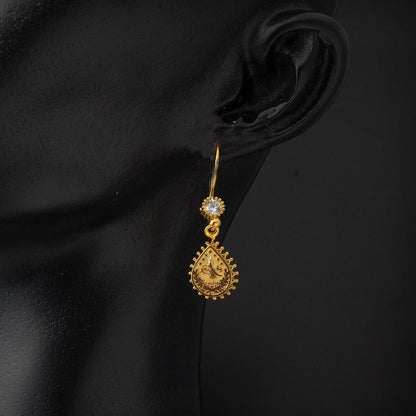 14K Yellow Gold Teardrop Ottoman Tughra Drop Cubic Zirconia Earrings