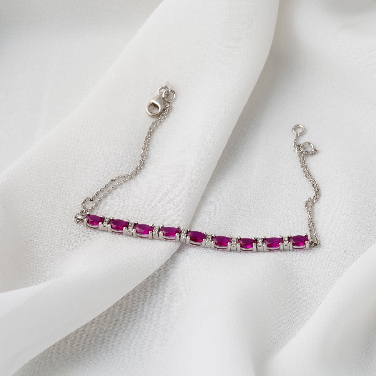 14K White Gold Teardrop Ruby Cubic Zirconia Diamond Bracelet