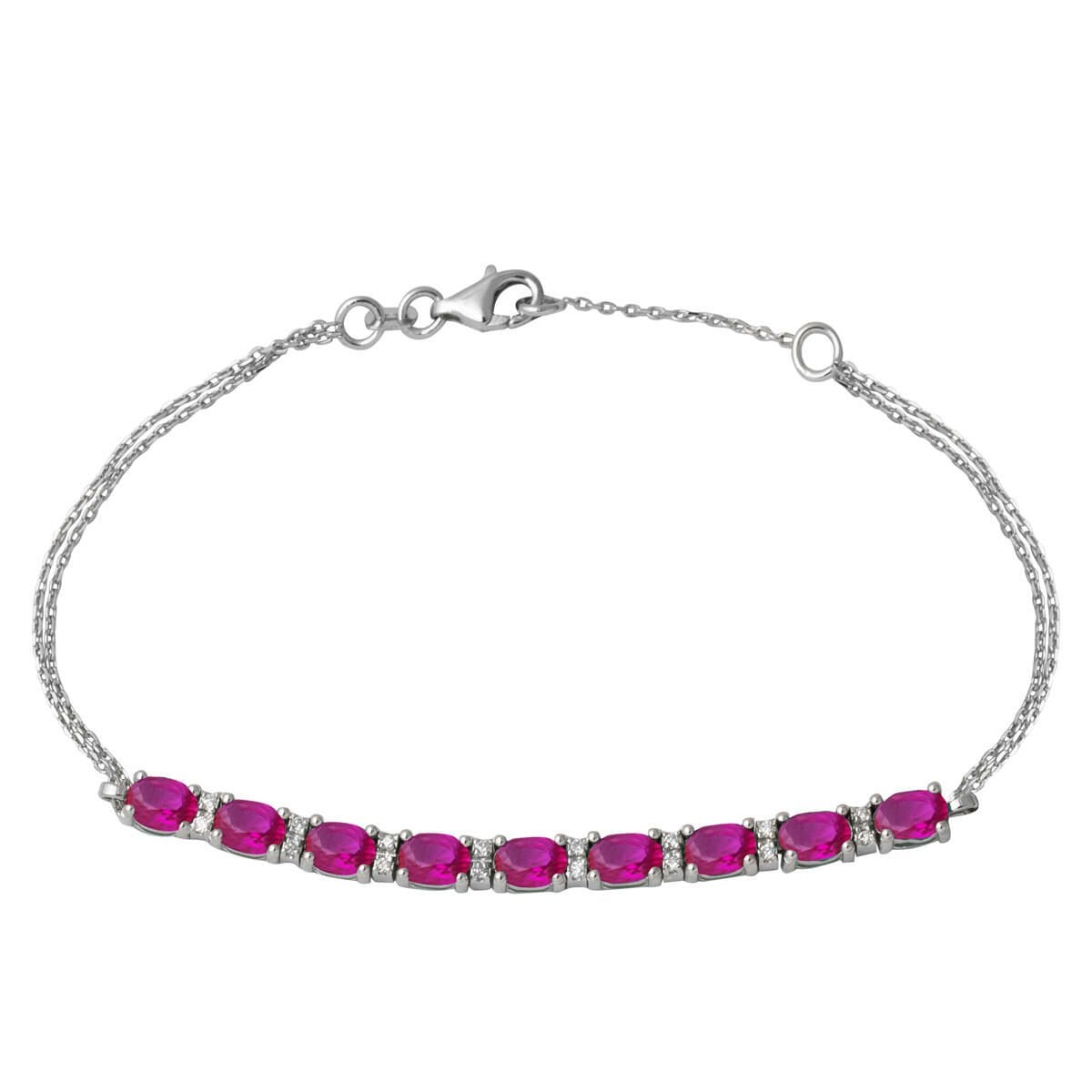 14K White Gold Teardrop Ruby Cubic Zirconia Diamond Bracelet