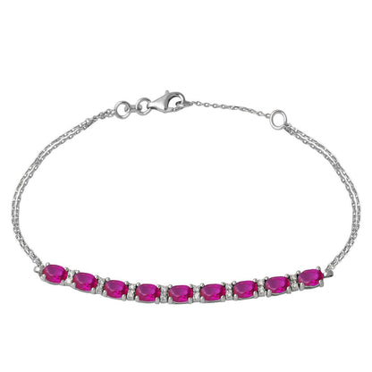 14K White Gold Teardrop Ruby Cubic Zirconia Diamond Bracelet