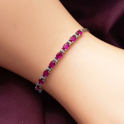 14K White Gold Teardrop Ruby Cubic Zirconia Diamond Bracelet